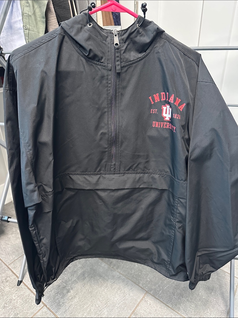 Champion Black Indiana University Pullover Windbreaker with Red Logo